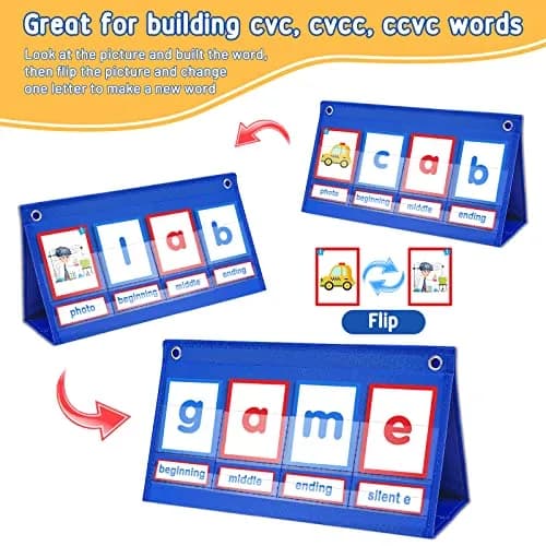AKAYOK CVC Word Building Desktop Pocket Chart with 108 Phonics Flash Cards | Early Reading & Spelling Alphabet Learning Tools for Preschool, Kindergarten, Homeschooling thumbnail 3