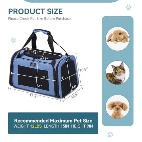 Petsfit Pet Carrier, Blue, Small & Medium Cats & Puppies | Airline Approved & Collapsible thumbnail 5