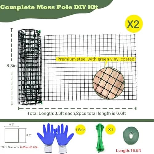 chicarry DIY Moss Pole Kit for Climbing Plants, 203 cm (6.6ft) Steel Wire Mesh with Zip Ties | Make Your Own Plant Support thumbnail 2