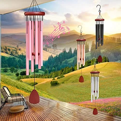 WENANA Large Aluminium Wind Chimes 36" Pink | Soothing Melody for Garden & Home thumbnail 7