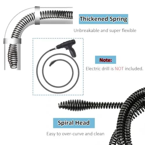 AZH Heavy-Duty Drain Auger Snake Cable with Drill Adapter 2m (6.5ft) | Professional Plumbing Clog Remover thumbnail 4