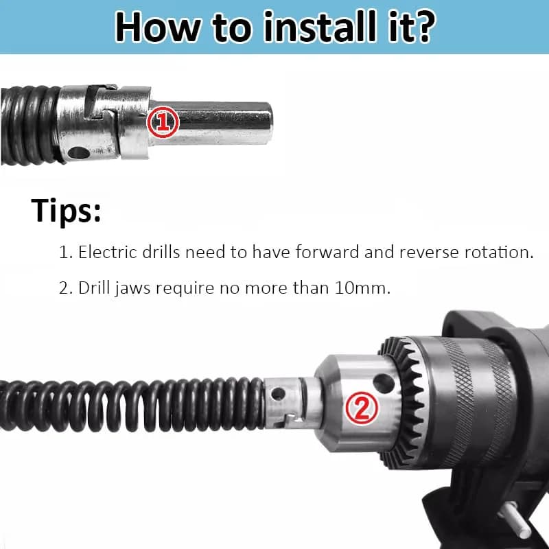 AZH Heavy-Duty Drain Auger Snake Cable with Drill Adapter 2m (6.5ft) | Professional Plumbing Clog Remover thumbnail 7