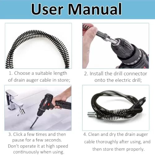 AZH Heavy-Duty Drain Auger Snake Cable with Drill Adapter 2m (6.5ft) | Professional Plumbing Clog Remover thumbnail 8