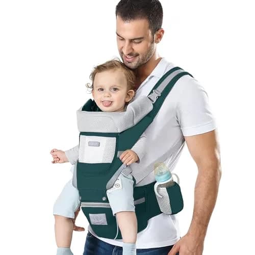 YSSKTC Ergonomic Baby Carrier Hip Seat for 7-33lbs | Dark Green Cotton Mesh thumbnail 1