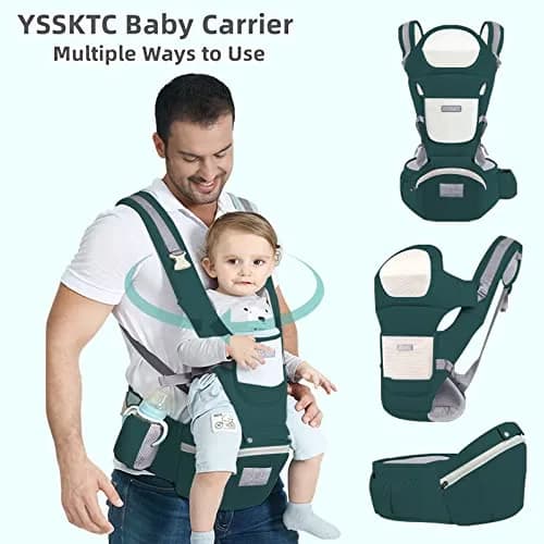 YSSKTC Ergonomic Baby Carrier Hip Seat for 7-33lbs | Dark Green Cotton Mesh thumbnail 5