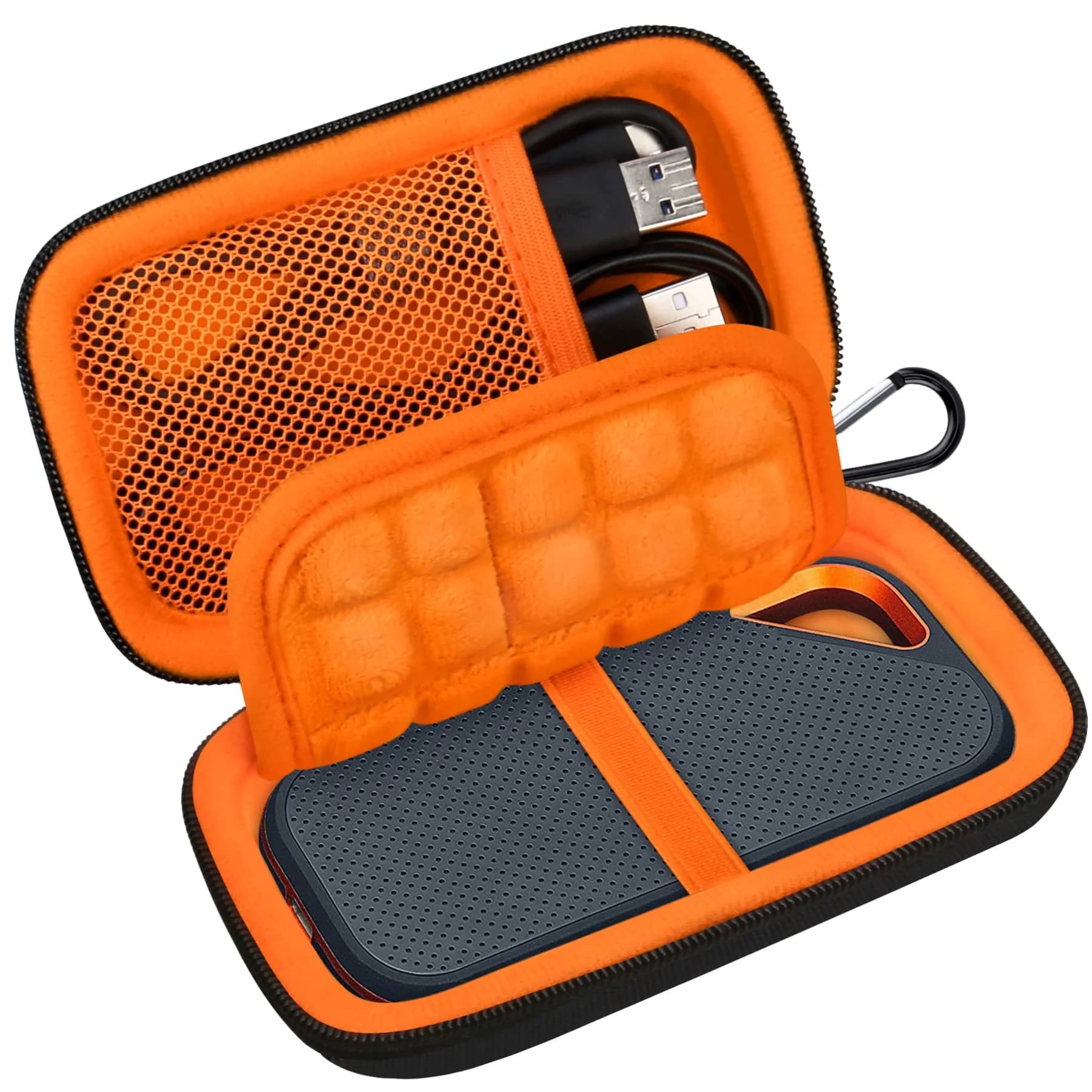 Lacdo Hard Carrying Case for SanDisk Extreme SSD 500GB | Shockproof Water-Resistant Travel Bag, Orange — Black+Orange