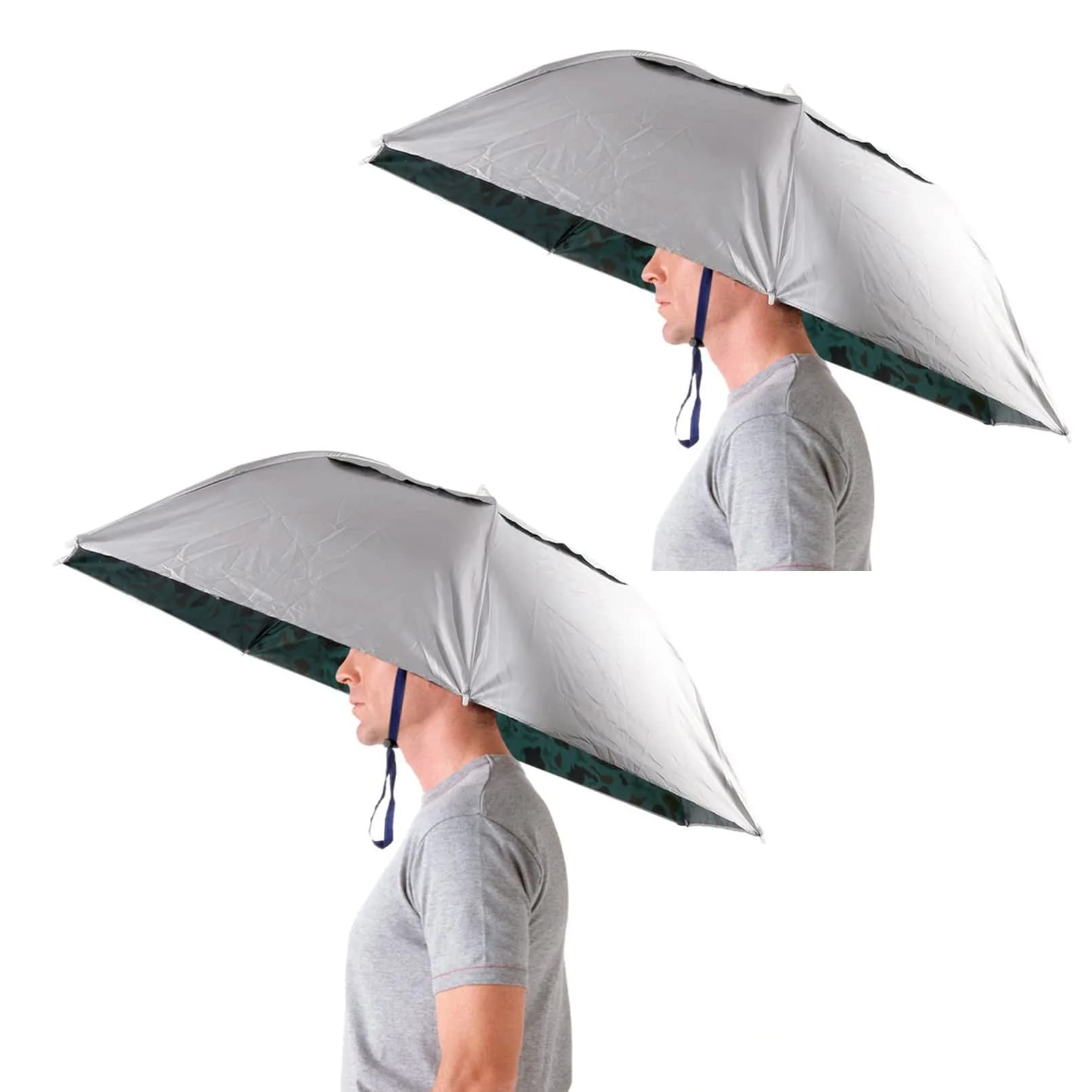 Luwint 10-Pack 36 Inch Umbrella Hat | Hands-Free Sun & Rain Protection for Outdoor Activities — 2* Silver-Camouflage