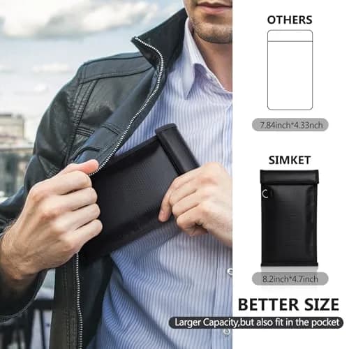 Simket 2 Pack Faraday Bags | Fireproof Waterproof Signal Blocker for Cell Phone & Keys thumbnail 4