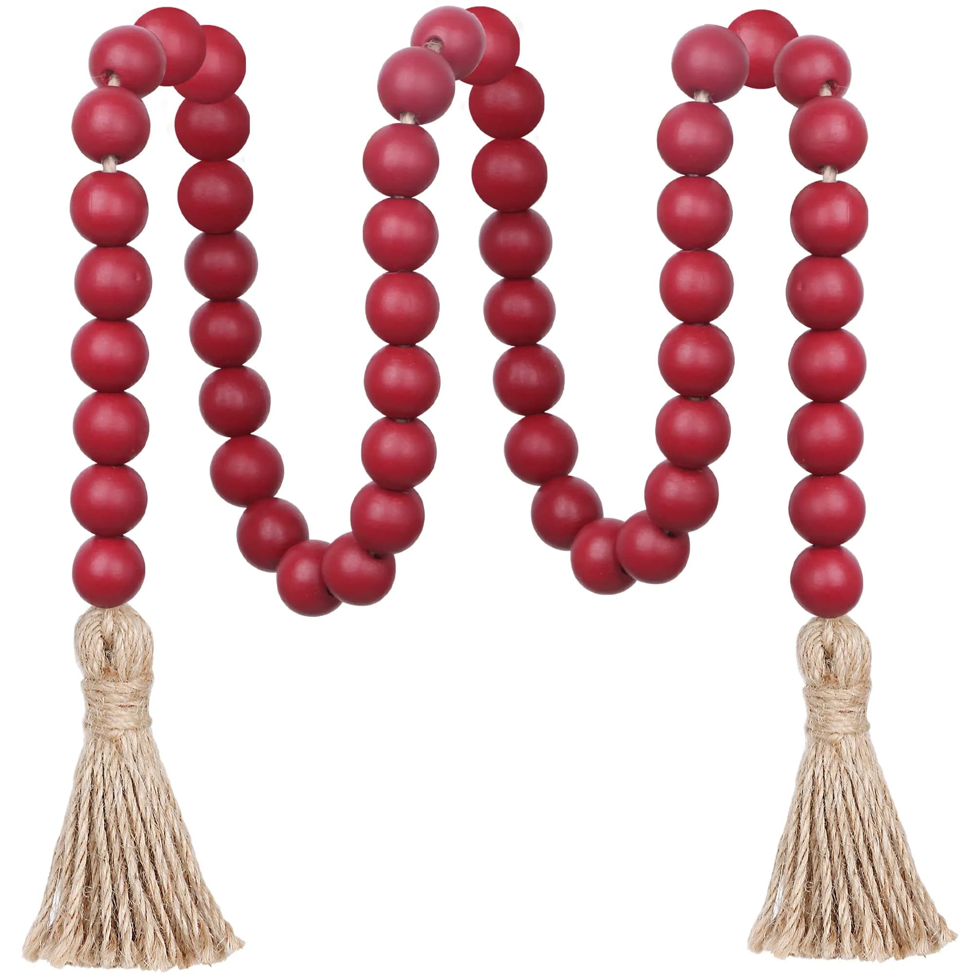 Meplait Wood Bead Garland with Tassels 39in (99cm) Burgundy | Farmhouse & Boho Decor