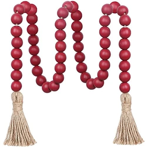 Meplait Wood Bead Garland with Tassels 39in (99cm) Burgundy | Farmhouse & Boho Decor thumbnail 1