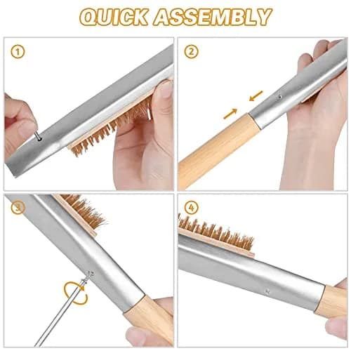 Aolso Pizza Oven Brush 21" with Stainless Steel Scraper & Brass Bristles | Heat-Proof Wood Handle thumbnail 5
