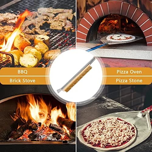 Aolso Pizza Oven Brush 21" with Stainless Steel Scraper & Brass Bristles | Heat-Proof Wood Handle thumbnail 7