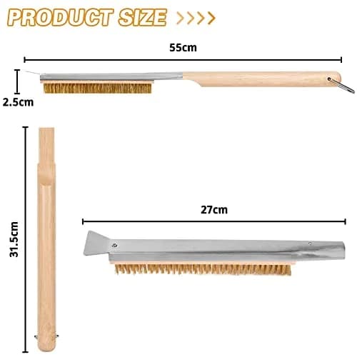 Aolso Pizza Oven Brush 21" with Stainless Steel Scraper & Brass Bristles | Heat-Proof Wood Handle thumbnail 2