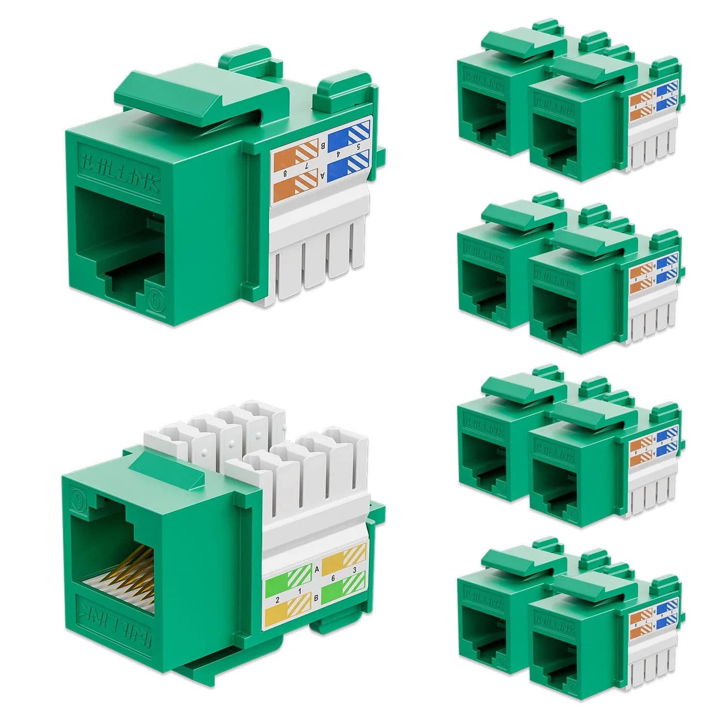 iwillink 10Gbps Cat6 Keystone Jack, 25-Pack, Blue | High-Speed Ethernet Network Adapter — Green