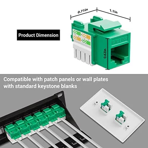 iwillink 10Gbps Cat6 Keystone Jack 10-Pack Green | 10Gbps Speed thumbnail 3
