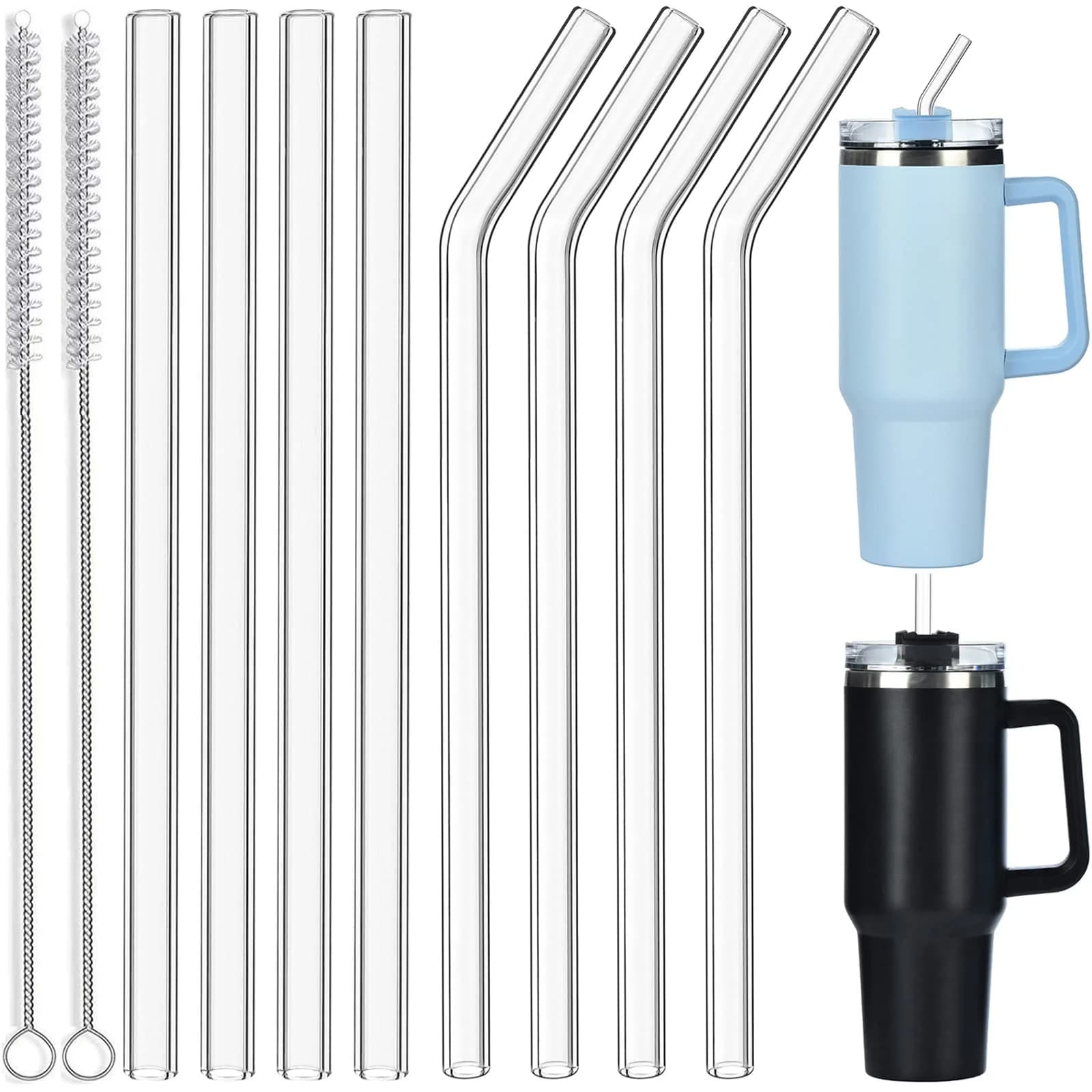 ALINK Replacement Glass Straws 8 Pack | 30.48cm (12 in) Bent & Straight for Stanley Tumblers | BPA-Free Borosilicate Glass - main product image