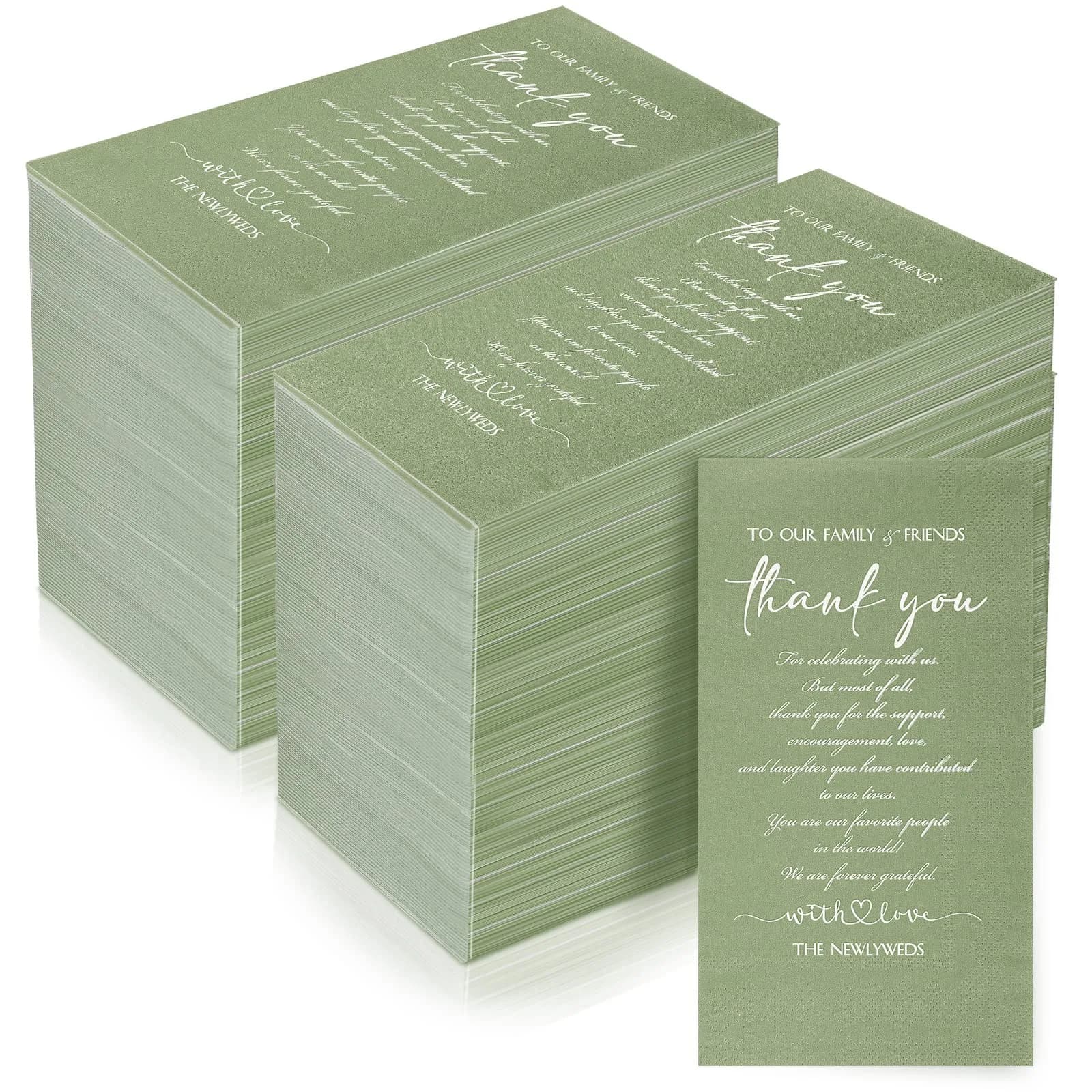 Fumete Disposable Thank You Wedding Napkins 3 Ply | Sage Green Elegant Party Tissues (13 x 15.8 inches) - main product image