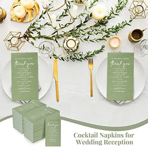 Fumete Disposable Thank You Wedding Napkins 3 Ply | Sage Green Elegant Party Tissues (13 x 15.8 inches) thumbnail 5