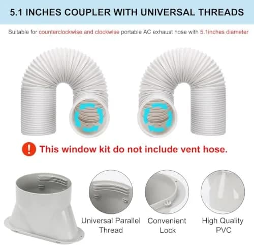 UNAOIWN Portable AC Window Vent Kit 5.1" | Adjustable, Durable PVC, Fits Most Portable ACs thumbnail 3