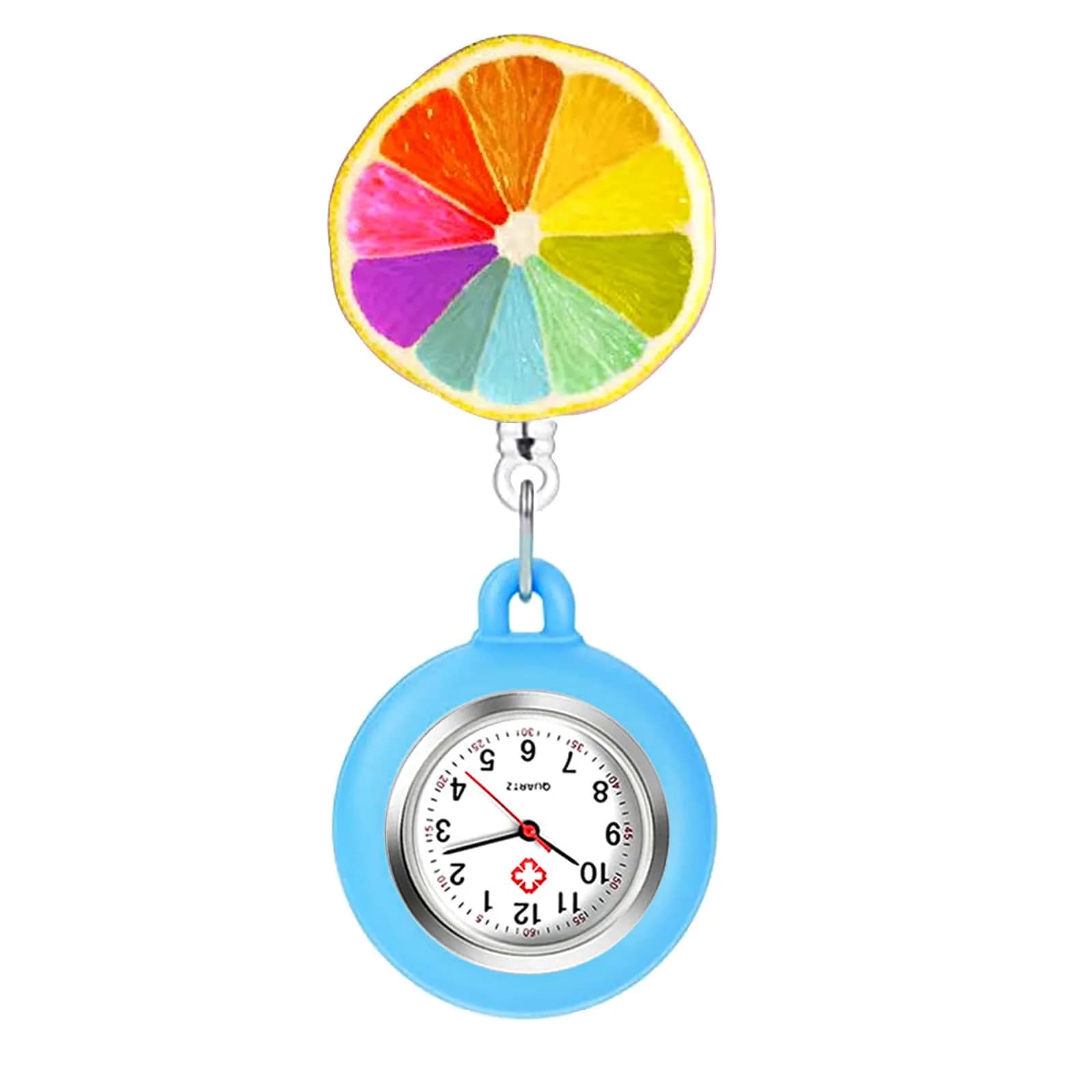 AGEN KGEN Retractable Nurse Watch White 38mm (1.5in) | Japanese Quartz Movement for Medical Professionals — Colourful Blue