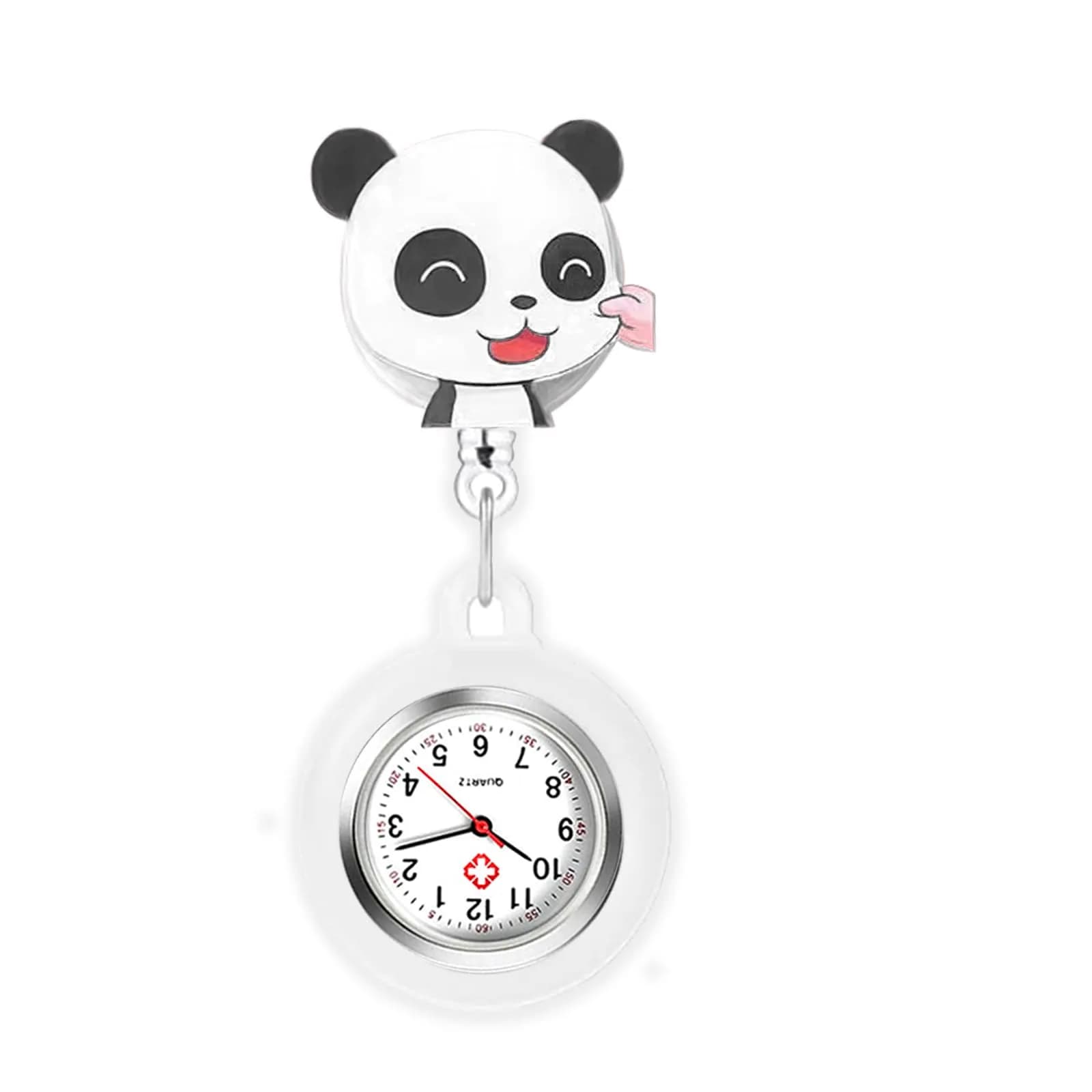 AGEN KGEN Retractable Nurse Watch White 38mm (1.5in) | Japanese Quartz Movement for Medical Professionals — White Panda