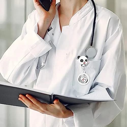 AGEN KGEN Nurse Watch White Panda Clip-On Retractable Fob Watch 4cm (1.57in) | Easy-Read Analog Dial thumbnail 5