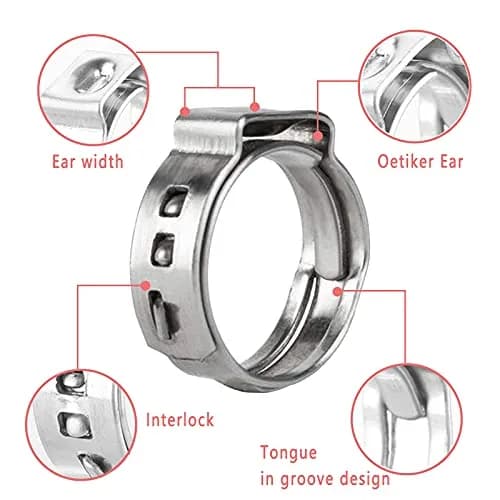 Alfykym Single Ear Hose Clamps 20.3mm-23.5mm (0.8-0.92 inch) | 304 Stainless Steel PEX Cinch Clamps thumbnail 2