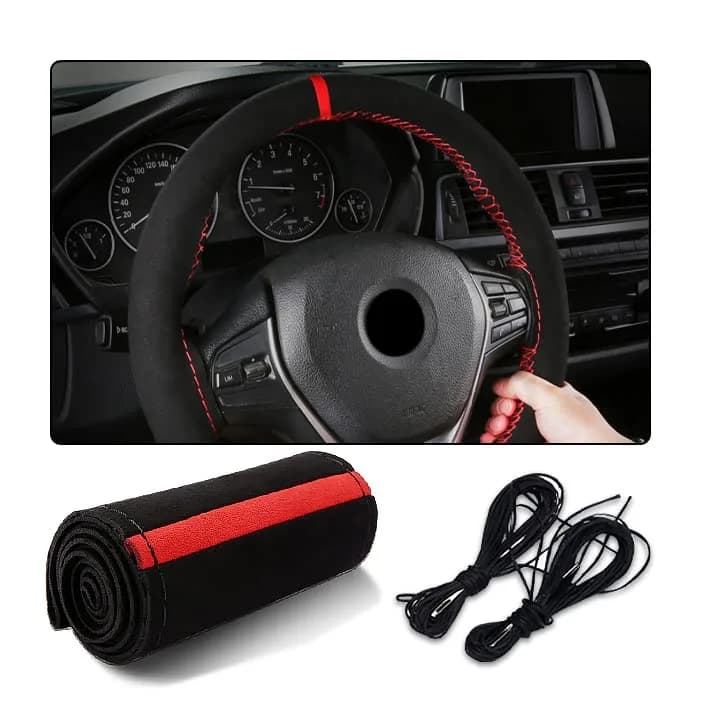 AUCELI Car Steering Wheel Cover 15 Inch Genuine Leather Universal Auto Interior thumbnail 1