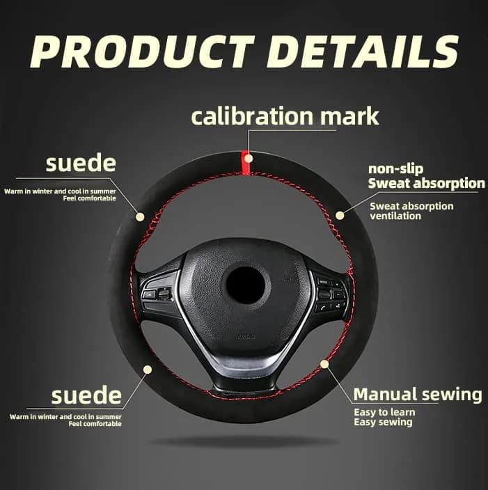 AUCELI Car Steering Wheel Cover 15 Inch Genuine Leather Universal Auto Interior thumbnail 7
