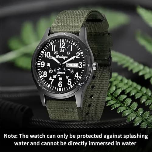 BOSHIYA Men's Military Quartz Watch 40mm (1.57 Inch) | Japanese Movement, Date Display, Waterproof Nylon Strap thumbnail 3