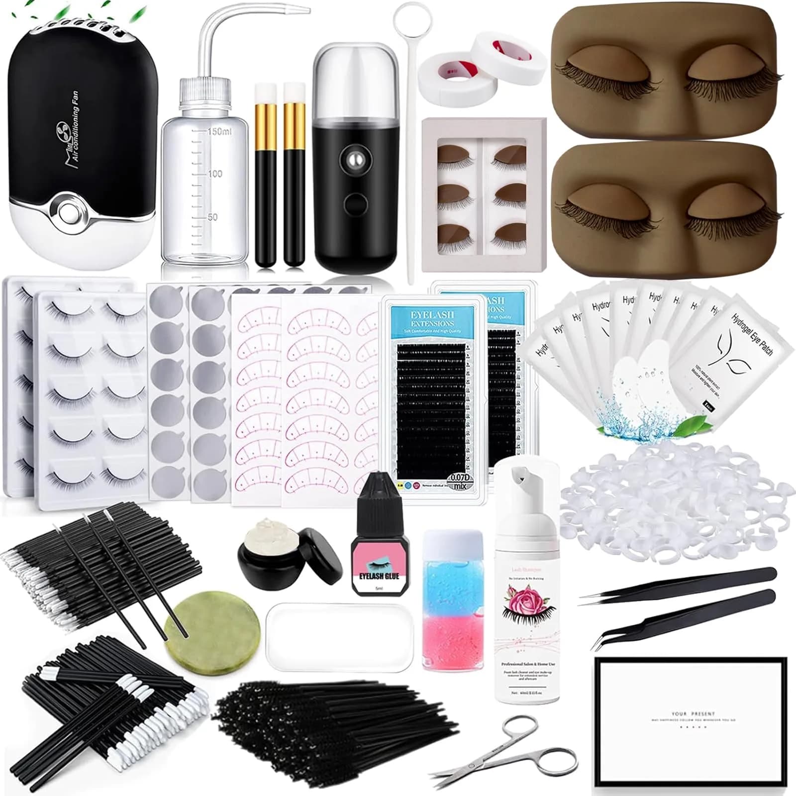 QUKLOGEN Eyelash Extension Kit with USB Fan Dryer & 267 Tools | Black — Black C