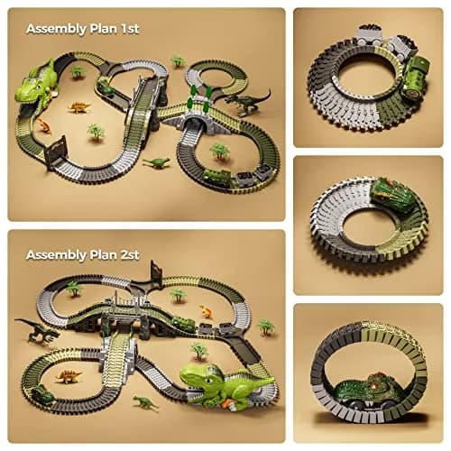 TUMAMA Dinosaur Toys Race Track 281 Pcs | Flexible Track with 4 Dinosaurs & Electric Cars thumbnail 5