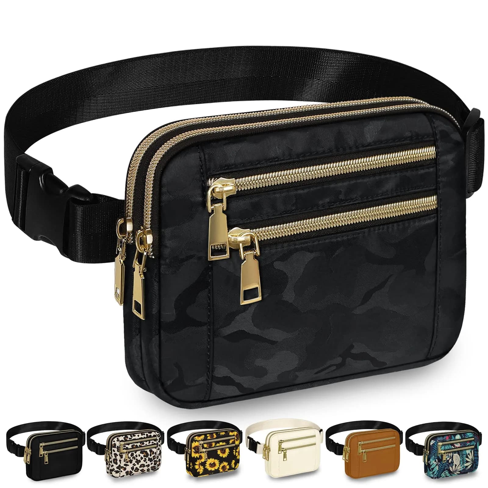 Capolo Waist Pack for Women 4 Zip Pockets | Water-Resistant Casual Belt Bag (7.4*5.7*1.5in)