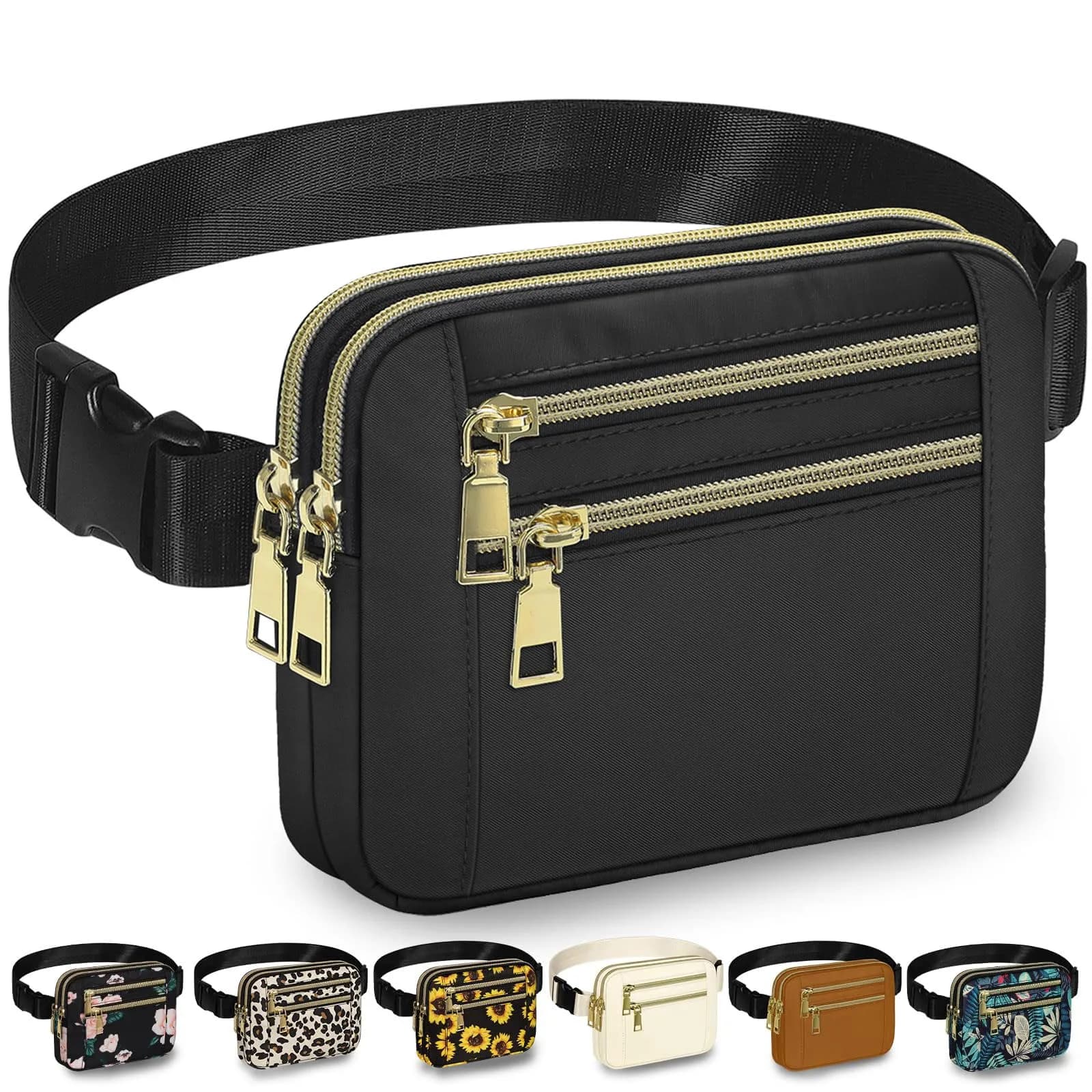 Capolo Waist Pack for Women 4-Zip Crossbody Belt Bag | Water-Resistant, Adjustable, Travel Essential
