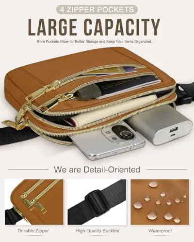 Capolo Waist Pack for Women 4 Zip Pockets | Water-Resistant Casual Belt Bag (7.4x5.7 inch) thumbnail 3