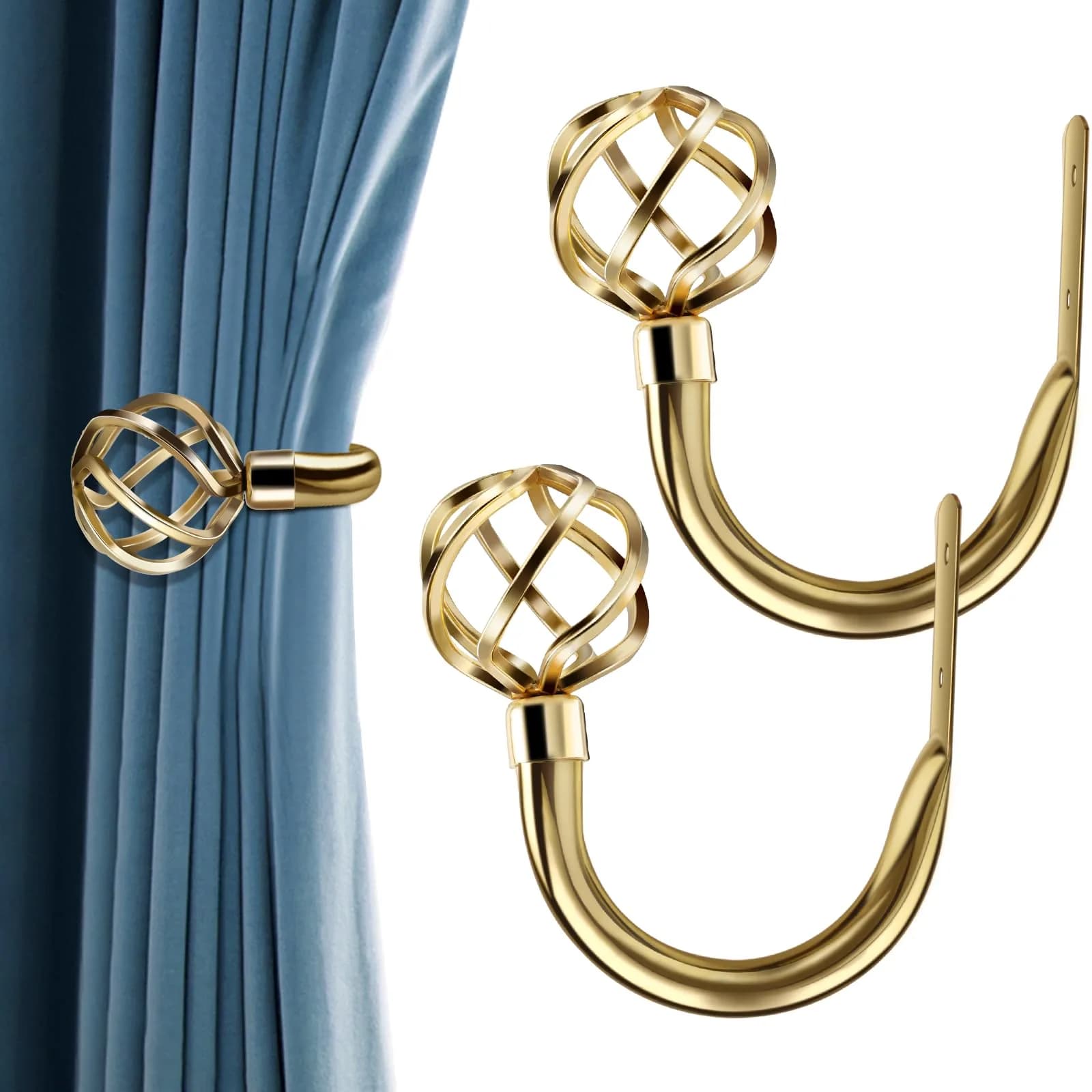 HIKMLK Geometric Industrial Curtain Holdbacks 2pcs | Heavy Duty Cast Iron Wall Hooks (Matt Black) — Gold