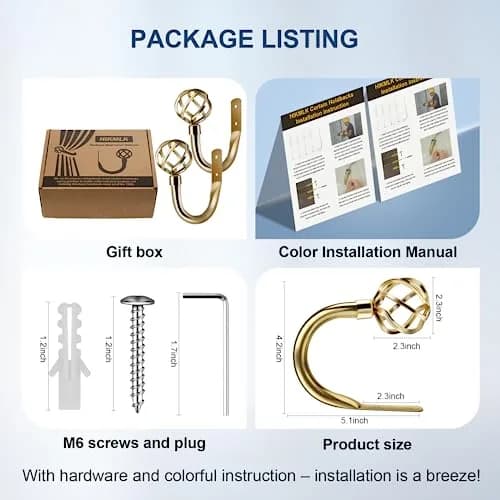 HIKMLK Handmade Metal Curtain Holdbacks 2pcs | Heavy Duty Wall Hooks for Drapes & Windows thumbnail 4
