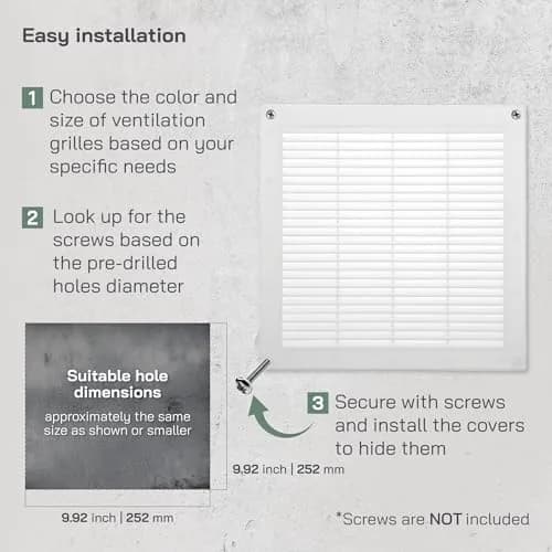 Vent Systems 10x10 Inch White Plastic Soffit Vent Cover with Insect Screen | HVAC 12x12 Inch Overall Dimensions thumbnail 4