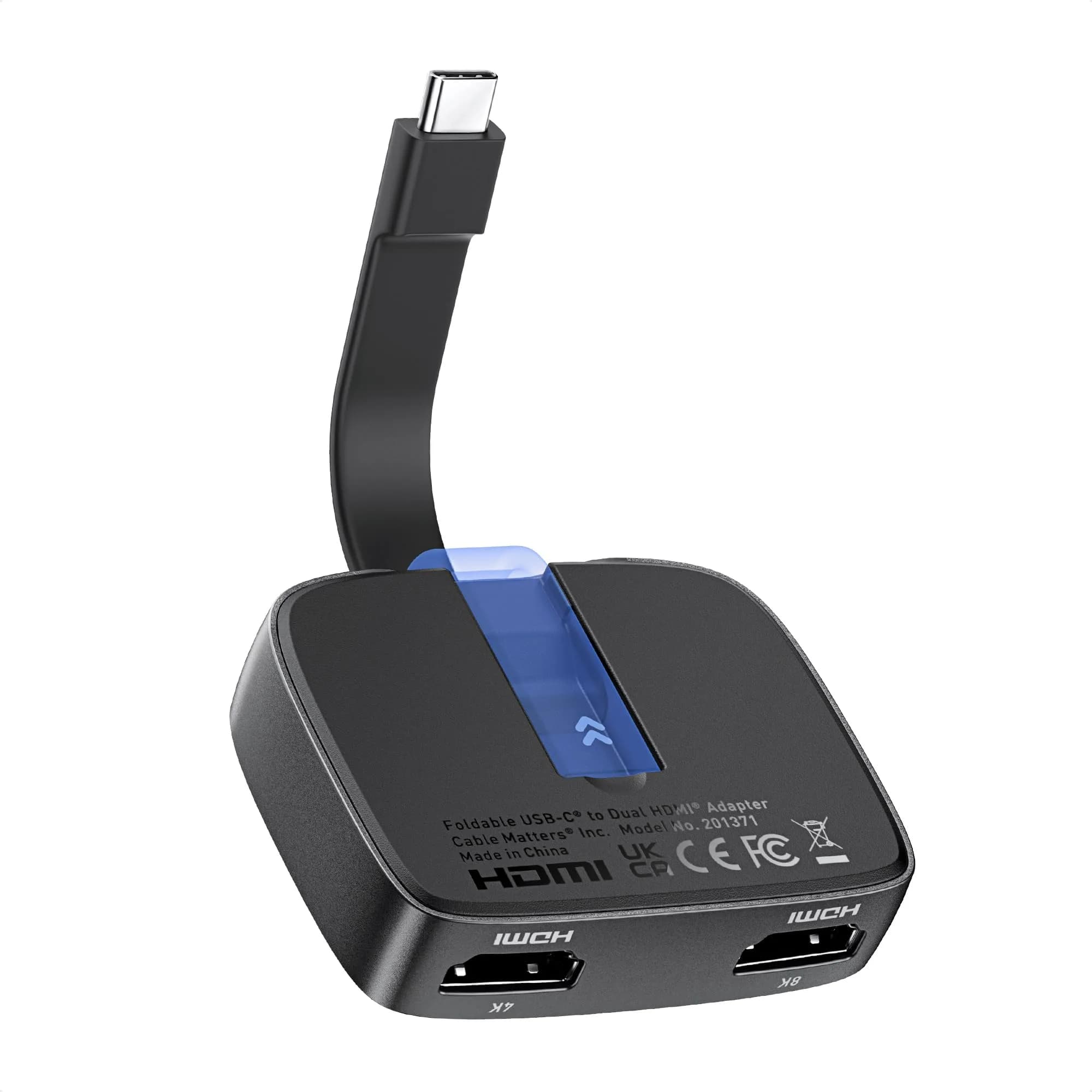 Cable Matters Portable USB C to Dual HDMI Adapter | 8K Support, Thunderbolt 4 Compatible, Compact Foldable Design - main product image