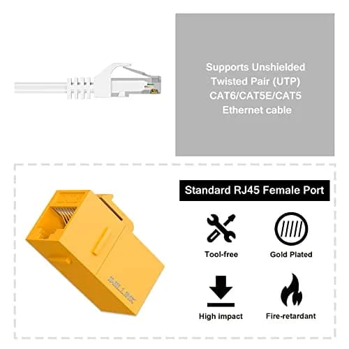 iwillink Cat6 Keystone Coupler 5-Pack Yellow | Connects Two Ethernet Cables for 10Gbps Speeds thumbnail 3