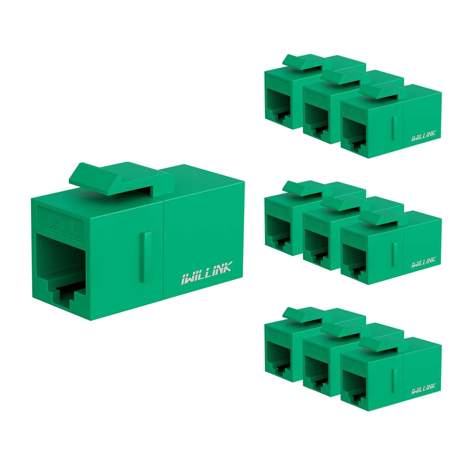 iwillink Cat6 Keystone Coupler 10-Pack White | Connects Two Ethernet Cables — Green / Cat6