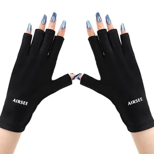 AIRSEE UPF50+ UV Protection Gloves for Nail Lamp, Fingerless, Black | Blocks 99% UV Rays thumbnail 1