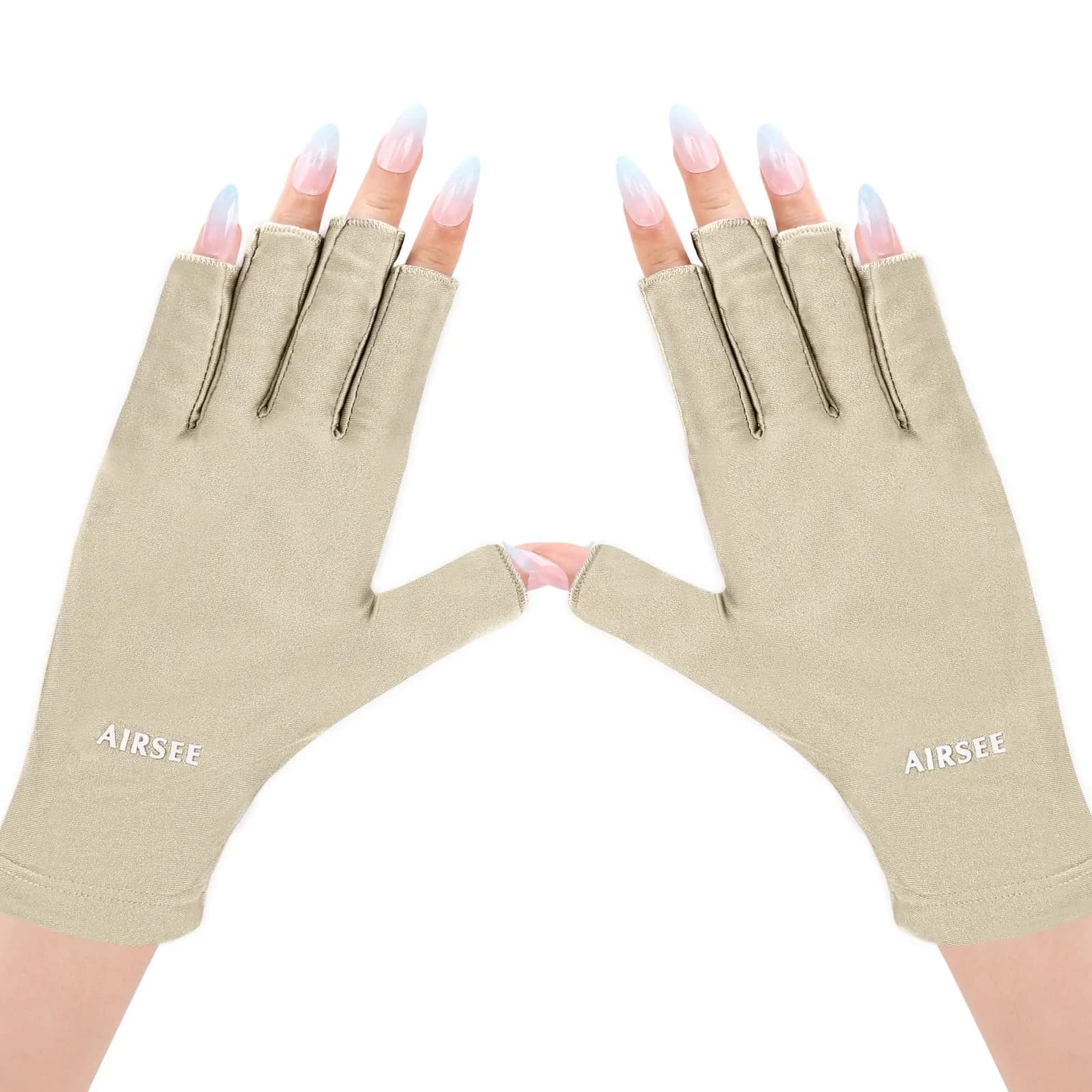 AIRSEE UPF50+ UV Protection Gloves for Nail Lamp, Fingerless, Black | Blocks 99% UV Rays — Nude