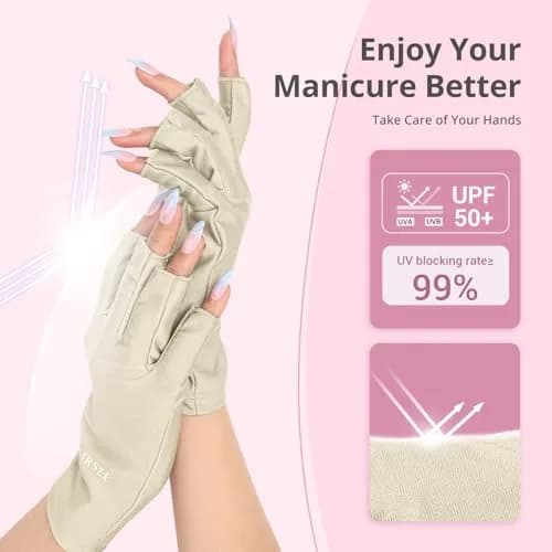 AIRSEE UPF50+ UV Protection Gloves for Nail Lamp | Fingerless, Nude, Standard Size thumbnail 2