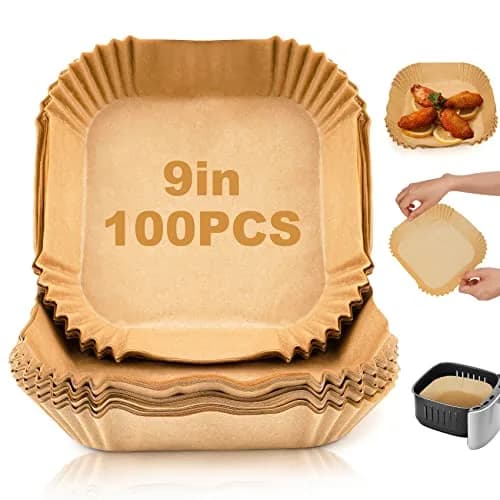 ctizne Disposable Air Fryer Paper Liners 100Pcs 9 Inch Square | Food Grade Parchment for 8-12 Qt Air Fryers thumbnail 1