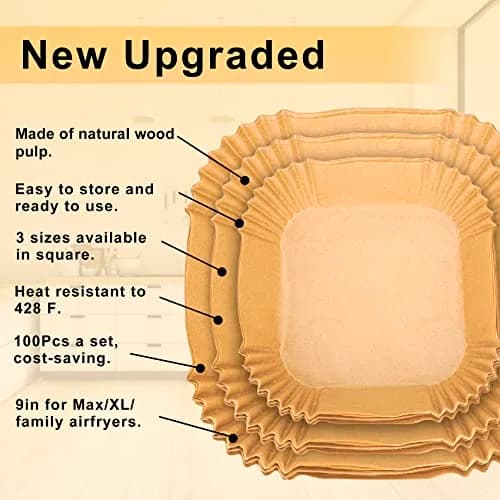 ctizne Disposable Air Fryer Paper Liners 100Pcs 9 Inch Square | Food Grade Parchment for 8-12 Qt Air Fryers thumbnail 2