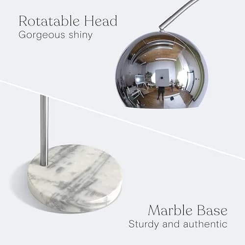 Brightech Olivia Floor Lamp - Chic Arc Lamp with Marble Base & LED Bulb for Living Room, Bedroom, Office - Chrome thumbnail 7