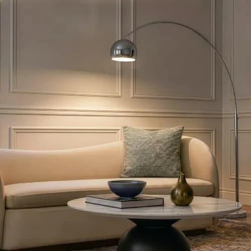 Brightech Olivia Floor Lamp - Chic Arc Lamp with Marble Base & LED Bulb for Living Room, Bedroom, Office - Chrome thumbnail 2