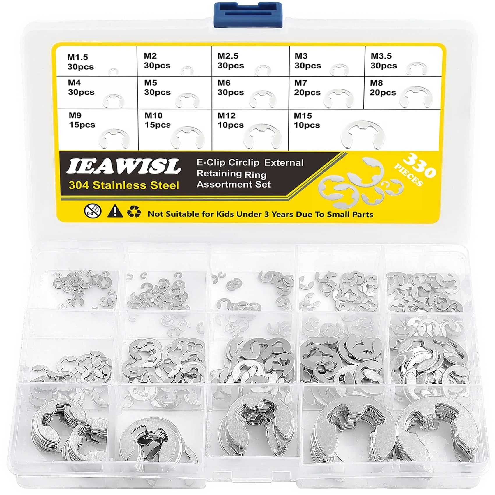 IEAWISL 325 PCS External Snap Rings M4-M28 | Black Alloy Steel Circlips for Axles & Shafts — Silver / 330 pcs