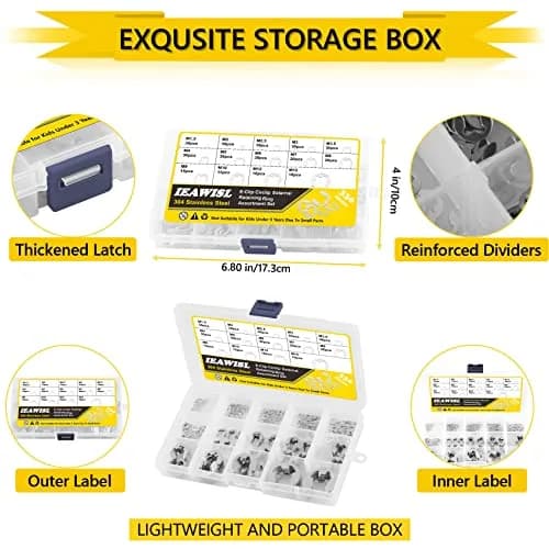 IEAWISL 330-Piece External Retaining Rings Assortment M1.5-M15 | Stainless Steel E-Clips for Shafts thumbnail 5